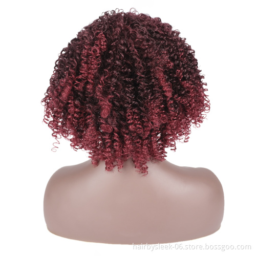 Fctory price red brown African afro hair short Bob kinky curly braids Bouncy Curly  Glueless synthetic hair wigs for balck woman